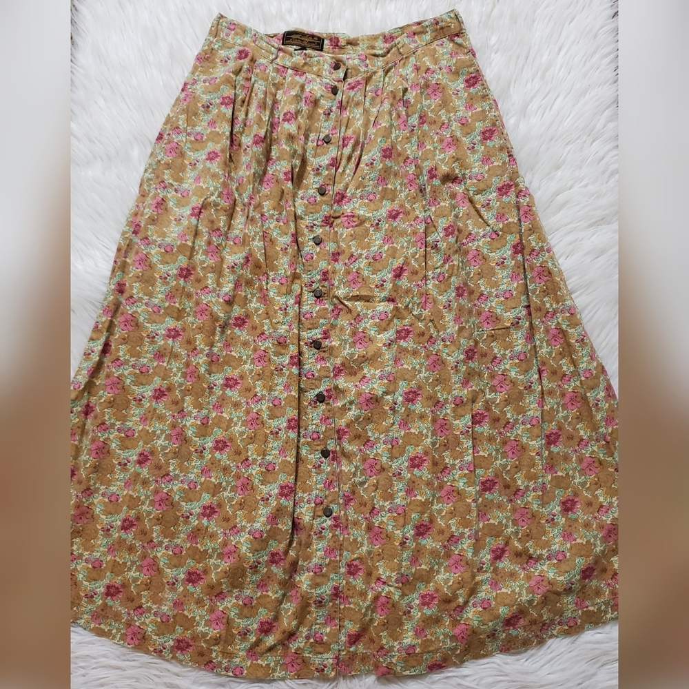 Eddie Bauer Floral Long Button Down Pleated Skirt